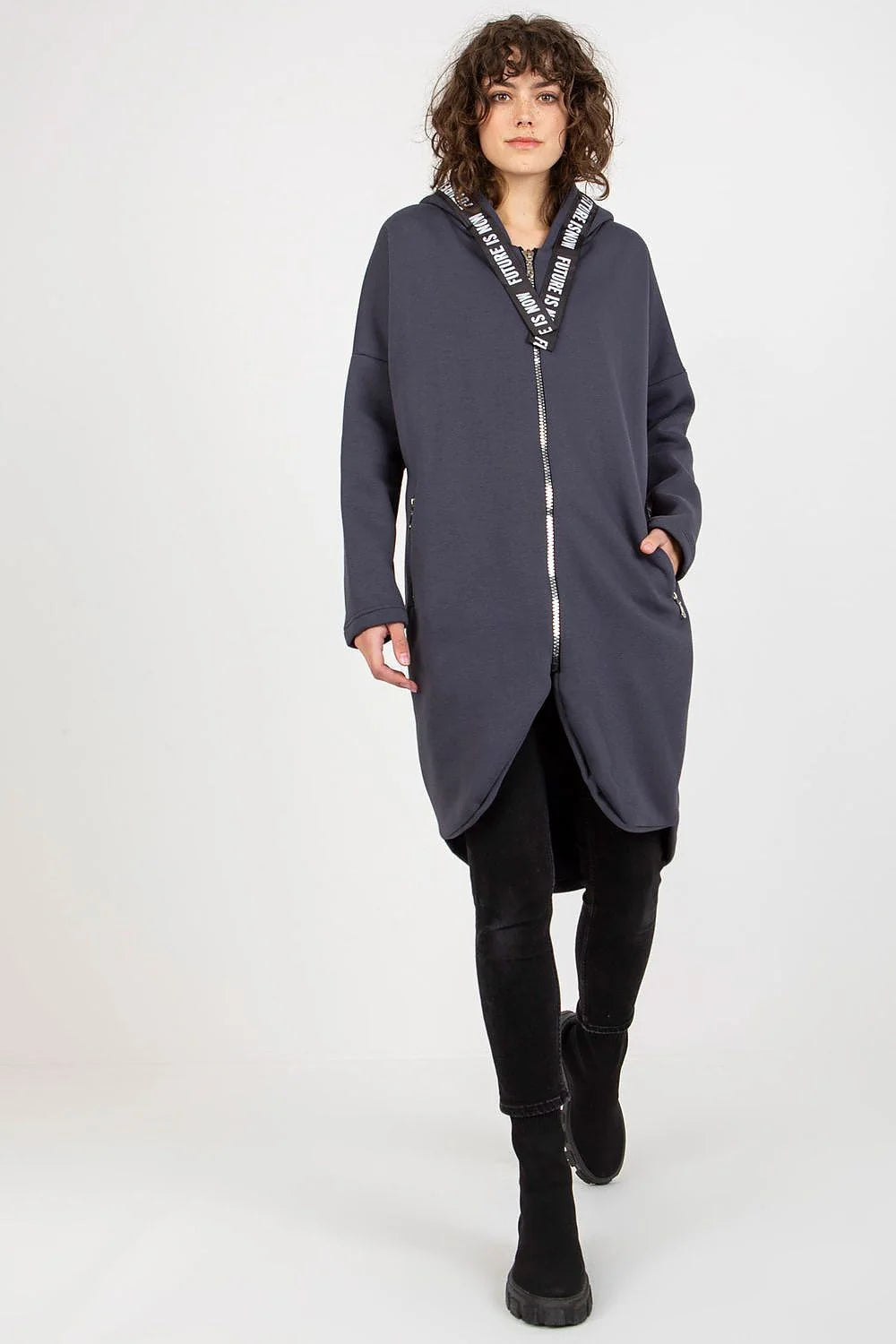 Manteau Femme Style Contemporain Urban Asymétrique Bleu Sarcelle Matière Confortable Coupe Amples Manches Longues Capuche Zippée Poches Latérales Zippées Occasions Daily Casual Chic