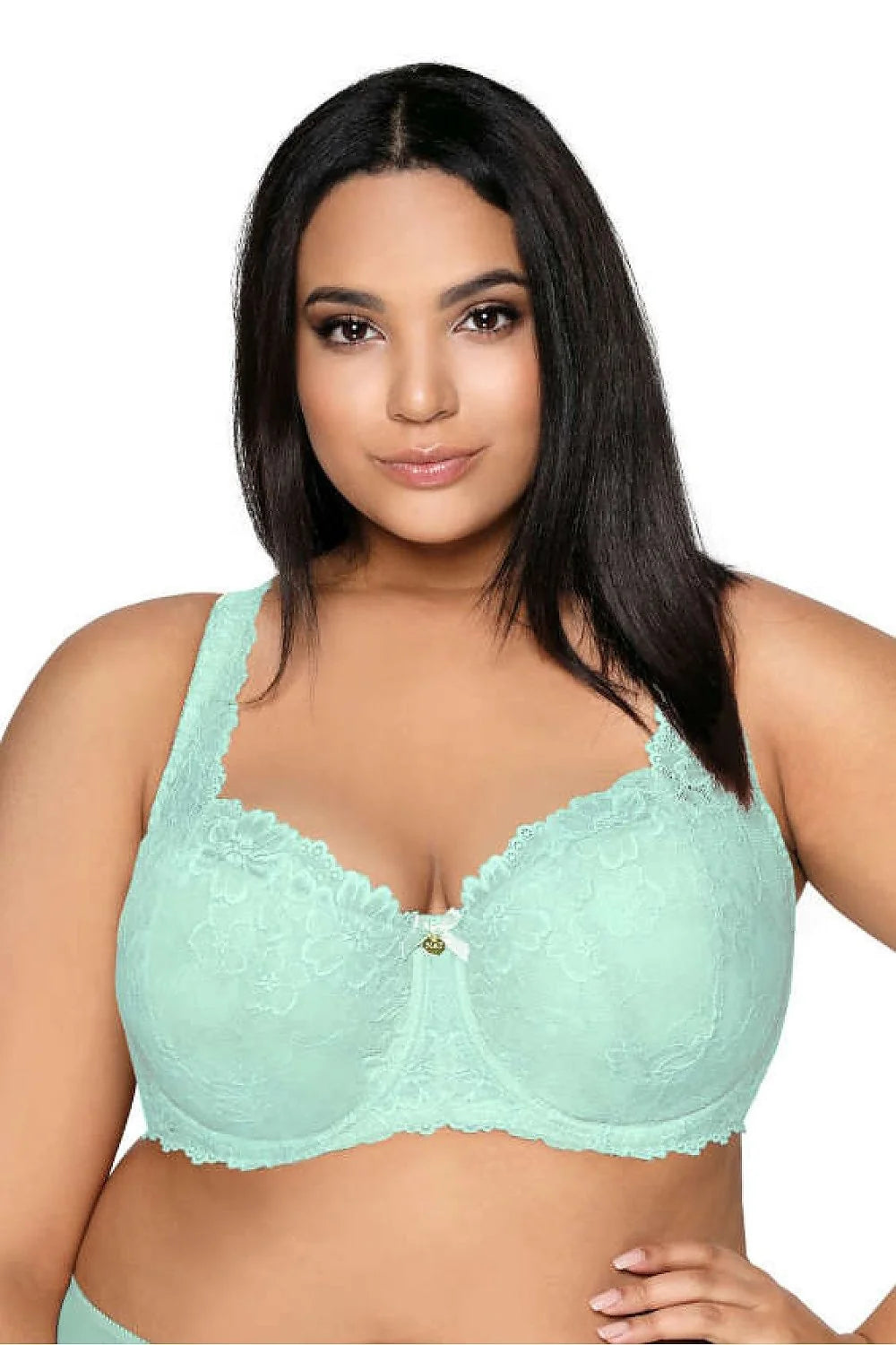 Soutien-gorge rembourré Mat en dentelle vert menthe pour femmes, style élégant, bonnets galbés, bretelles larges, dos en dentelle, maille élastique, ajustables, asymétrie cachée, grandes tailles, confort optimal, occasion spéciale, lingerie raffinée