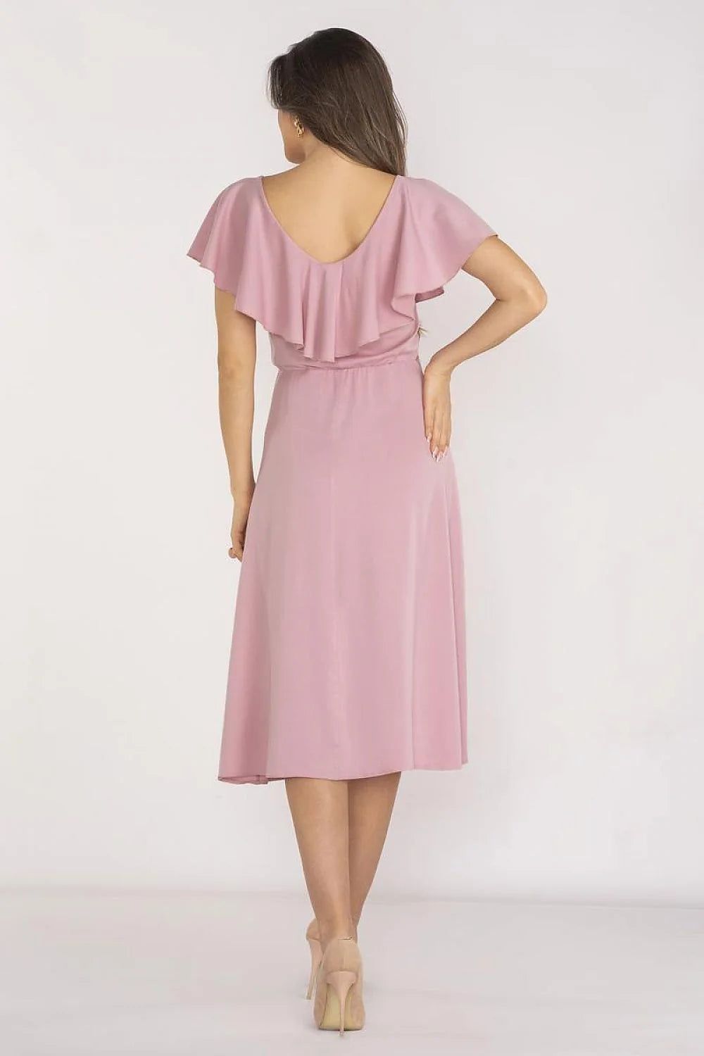 Robe de jour élégante awama en viscose élasthanne manches courtes encolure ronde dos zip tailleur ajustable femmes