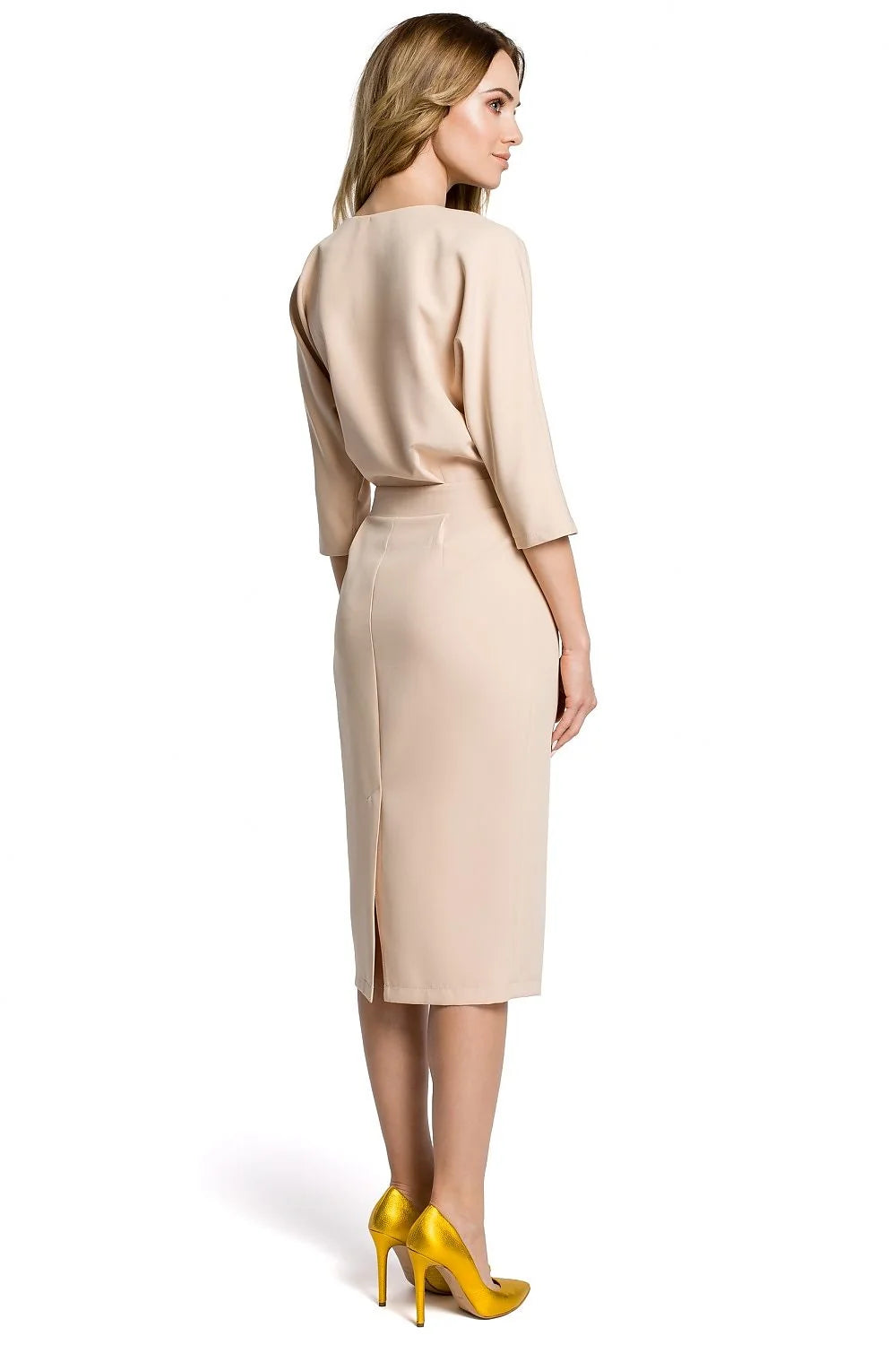 robe élégante polyvalente cintrée taille haute manches chauvesouris encolure bateau polyester élasthanne extensible fourreau maintien confort bureau soirée bleu marine