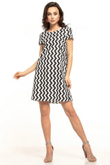 Robe en coton motif zigzag moderne manches courtes élégante pour sorties décontractées tailles S à XXXL