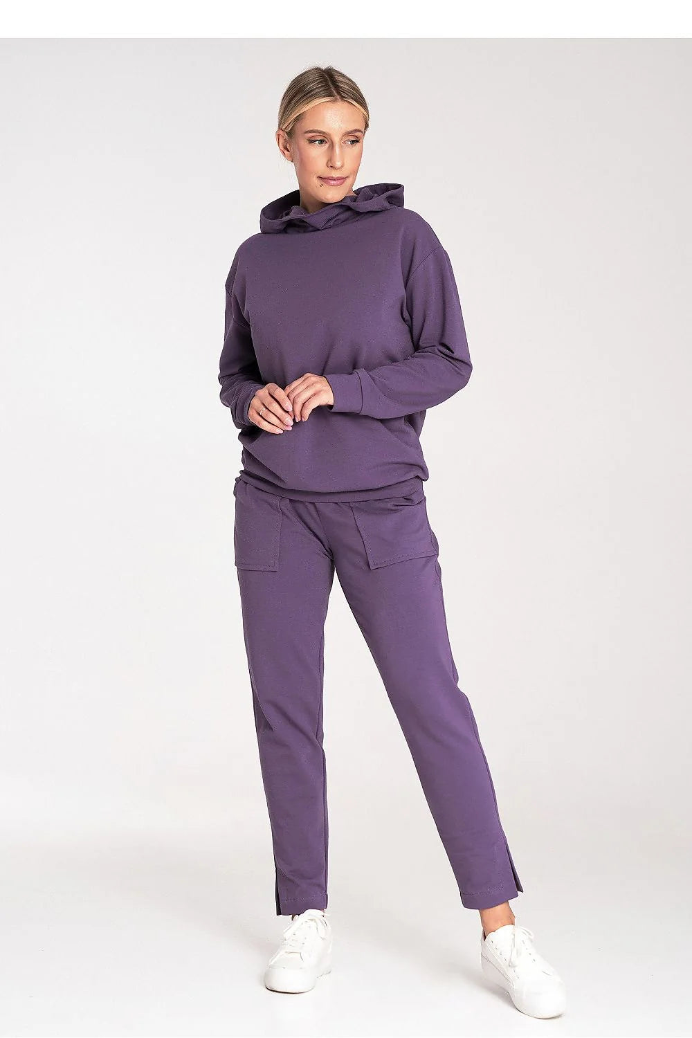 Sweatshirt Figl Ensemble Femme Capuche Pantalon Violette Coupe Ample Matériel Coton Élasthanne Confort Style Casual