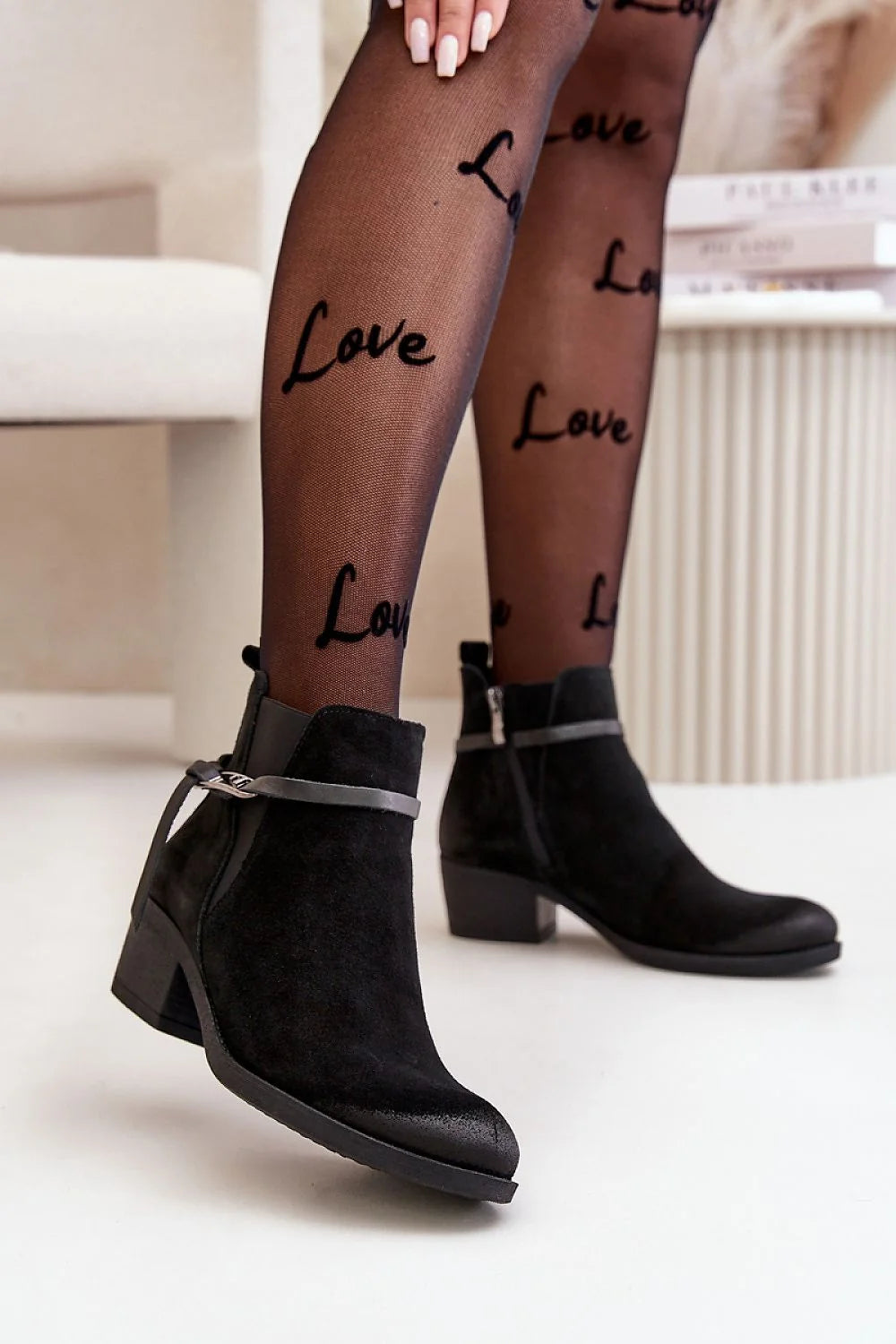 Bottes à talons en cuir suédé noir, style élégant moderne, occasion ville décontractée, semelle confortable, taille ajustable 36-39, femmes