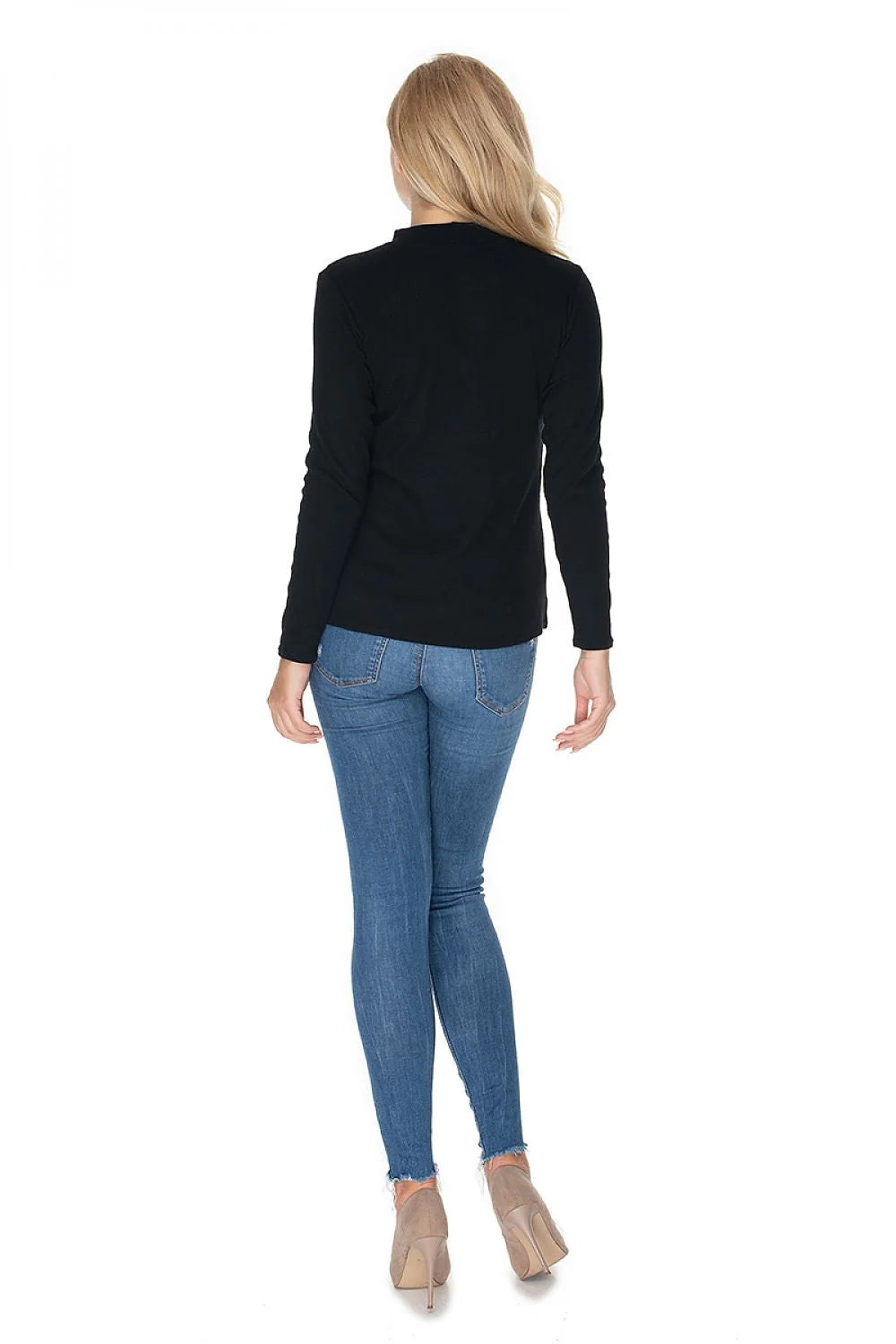 Pull-over en coton noir décontracté manches longues col rond ajusté élégant pour toutes occasions