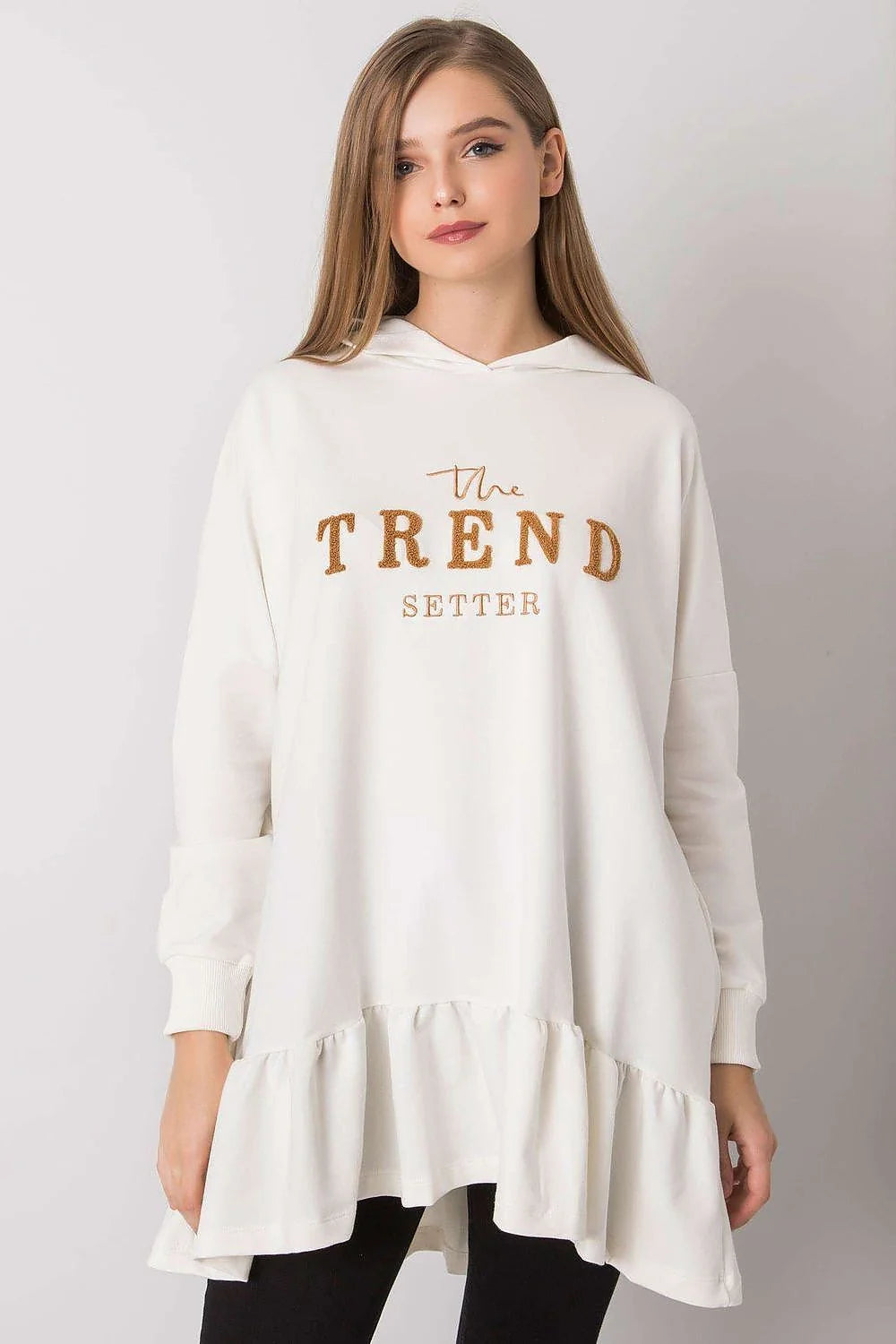 Sweat à capuche oversize coton blanc confortable tendance manches longues pour style décontracté féminin chic