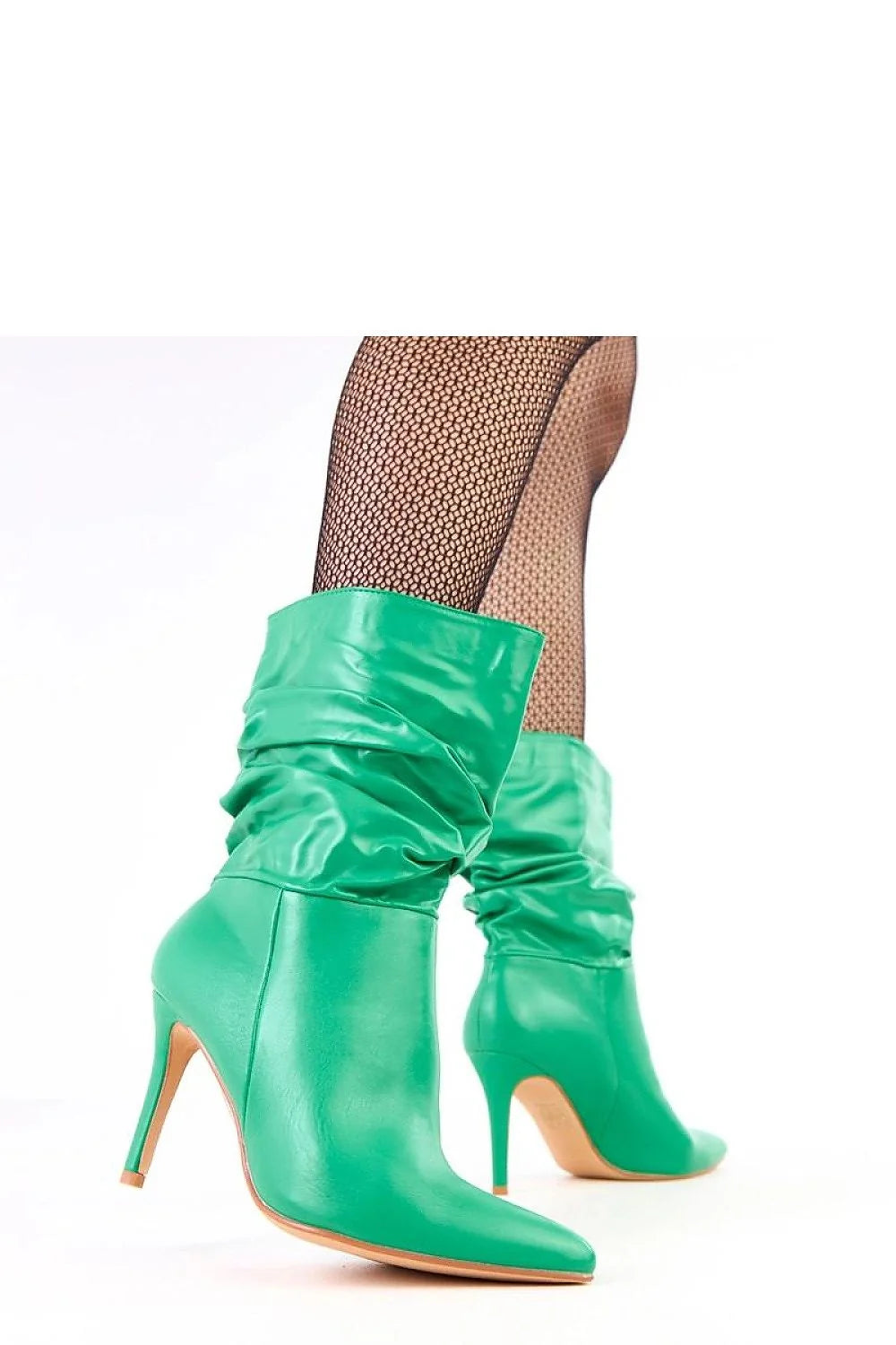 bottines talon aiguille mi mollet plissée froncée similicuir verni vert émeraude bout pointu semelle tissu confortable enfiler soirée élégant habillé