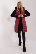 Gilet long zippé en duvet bordeaux femme moderne coupe cintrée matelassée protection contre le froid