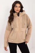 Veste pour femme automne hiver moderne élégante matelassée beige sand polyester capuche poches zippers