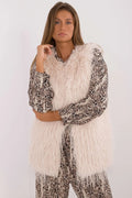 Gilet en fausse fourrure sans manches élégant pour femmes, couleur ivoire, style chic, coupe droite, occasion soirée, tendance 2023