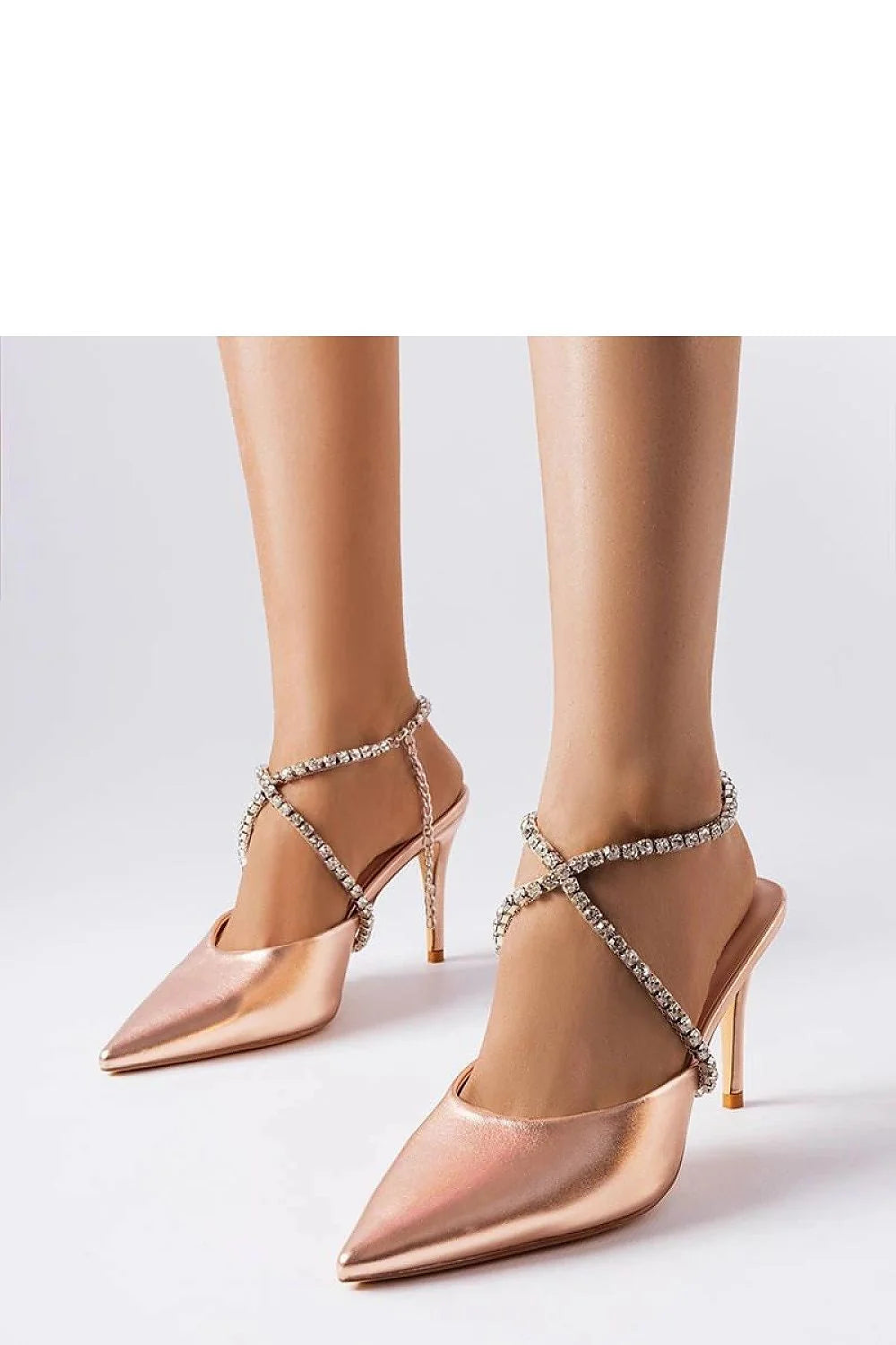 escarpins femme talons aiguilles métallisés rose doré cristaux croisés brides slingback pointu satinée brillance élégance sophistication glamour soirée mariage