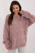 Pull pour femme élégant en maille acrylique texture relief manches longues couleur mauve universelle