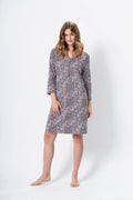 robe féminine moderne imprimé abstrait noir blanc manches troisquarts encolure V coton respirant jersey modal coupe droite fluide