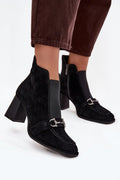 Artiker bottines femme daim suédé noir mocassin bout arrondi mors argenté surpiqûres talon carré mi haut doublure fourrure fermeture éclair