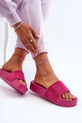 Sandales femmes style mule design moderne ouvertes suédine fuchsia semelle épaisse 4 cm confort plateforme été soirées