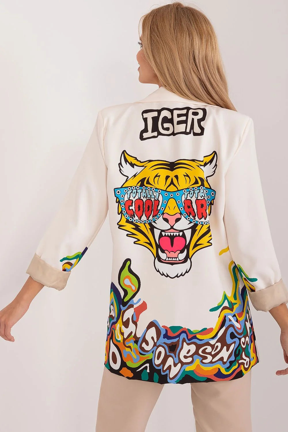 Veste blazer femme imprimé animalier motifs graphiques coton synthétique coupe ample ville soirées mode artistique tendance urbaine