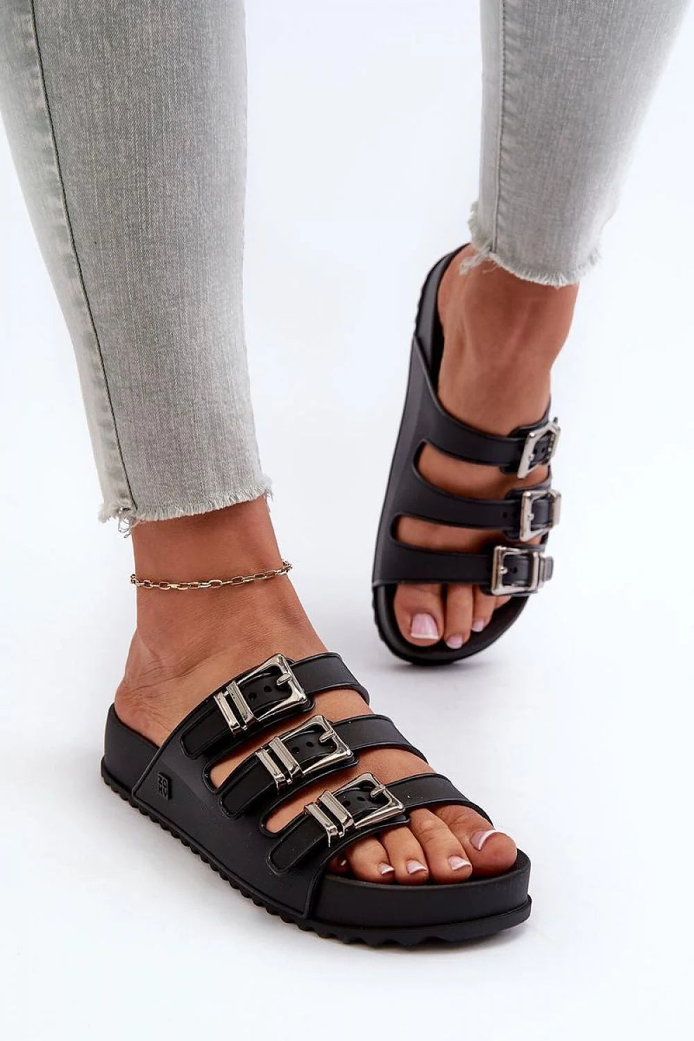 Sandales ZAXY pour femmes confortables style décontracté talon légèrement relevé brides ajustables semelle antidérapante noir