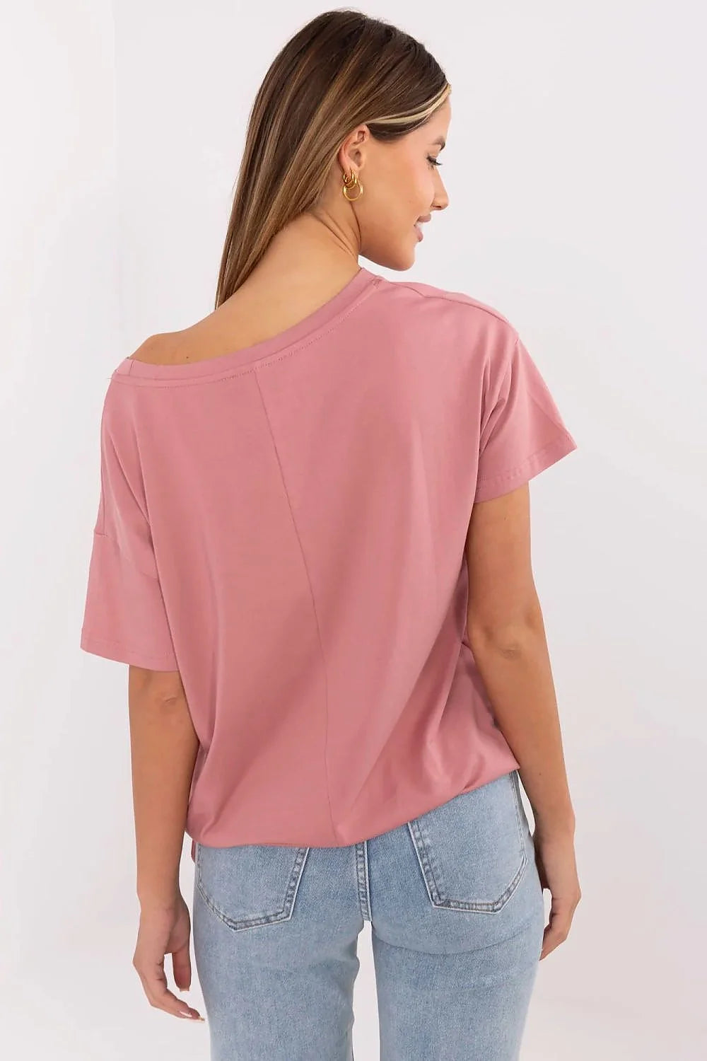 T-shirt femme ample coupe moderne impression graphique cœur doré manches courtes en coton rose pastel