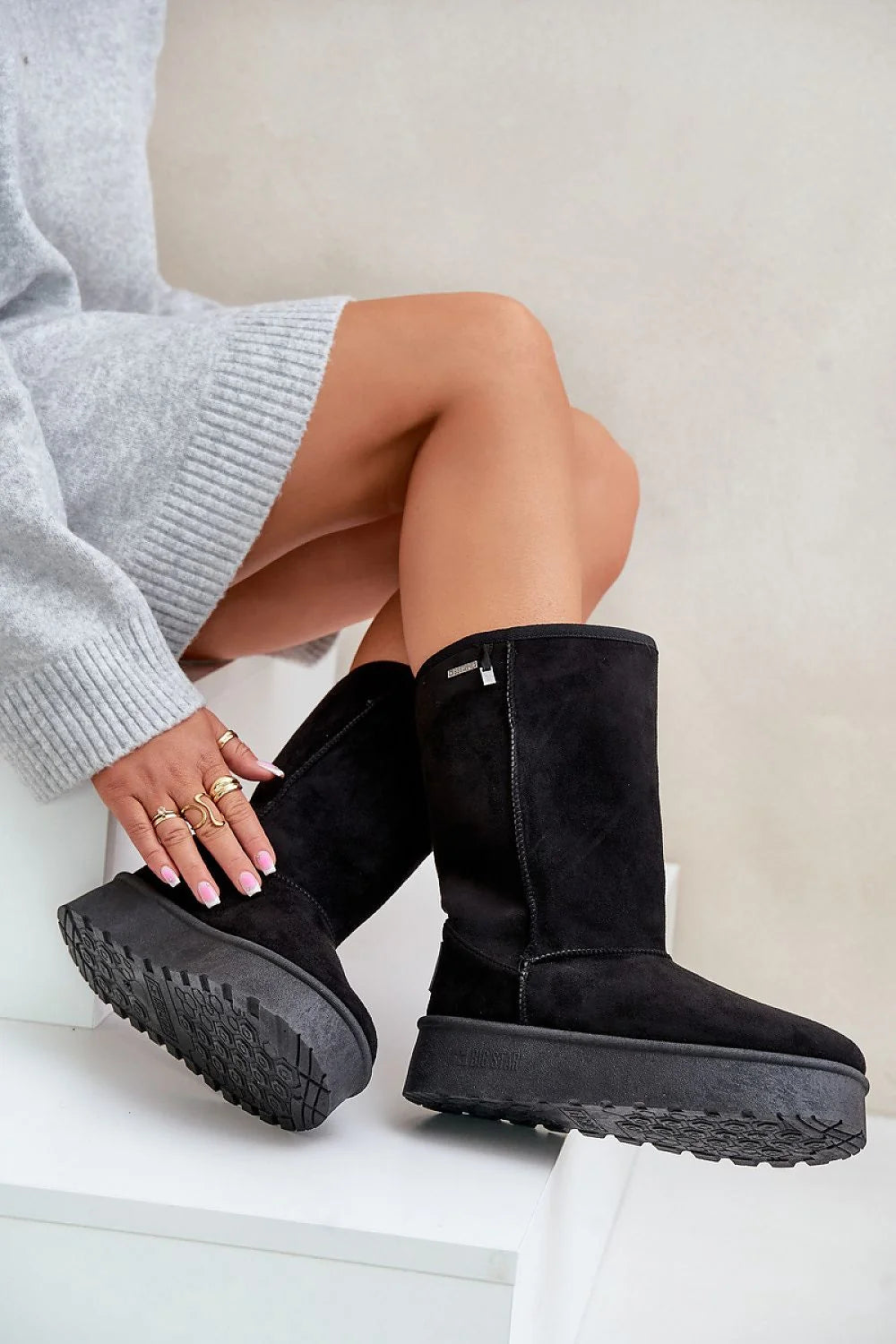 Bottes de neige Step in style pour femmes style classique matériau écologique couleur noir semelle caoutchouc fourrure intérieure