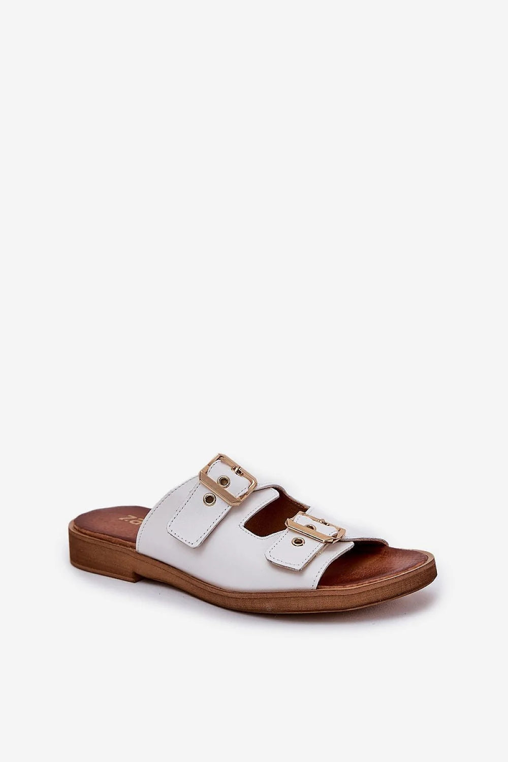 Sandales femmes design moderne cuir blanc boucles dorées brides ajustables semelle surélevée confort quotidien été élégance style sophistication