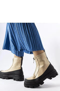 Bottines beige massives à fermeture éclair moderne, cuir lisse, semelle épaisse, femmes, hiver, style urbain, confortable