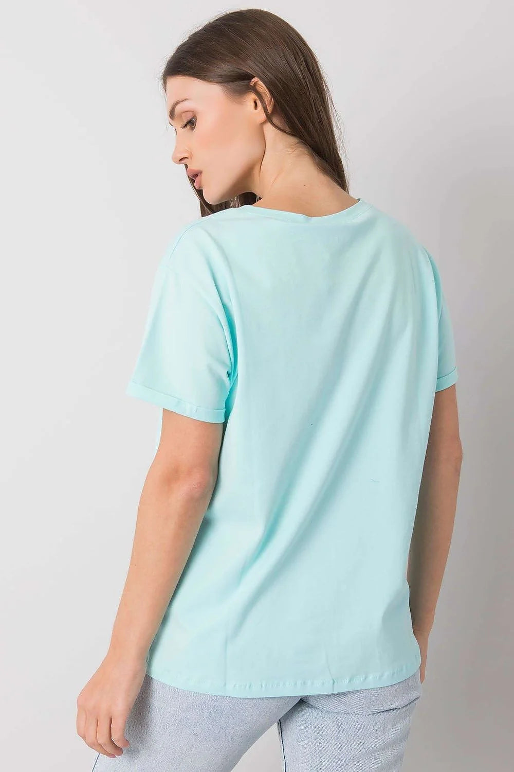 T-shirt Fancy pour femme, style décontracté, coupe ample, manches courtes, encolure ronde, impression graphique Princess, coton 95% lycra 5%, bleu clair, finitions épurées, mode Casual