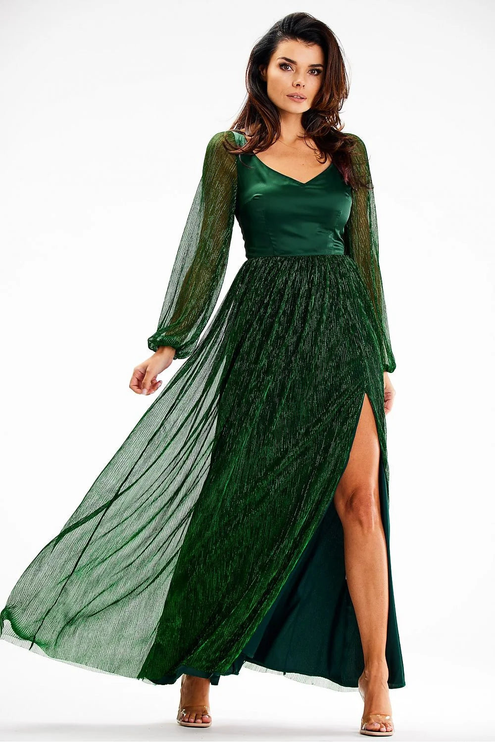 Robe longue élégante pour soirée en satin et tulle vert femme formelle mariage gala