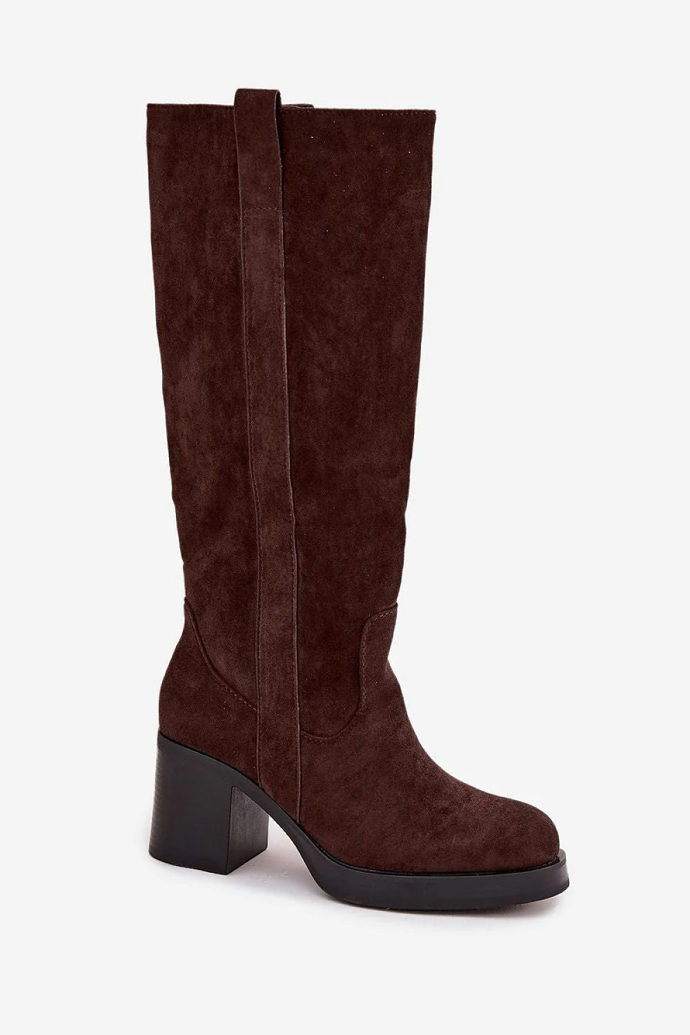 bottes femme mi mollet suède marron doublure chaude fermeture éclair talon bloc massif bout rond semelle plateforme légère confortable chic