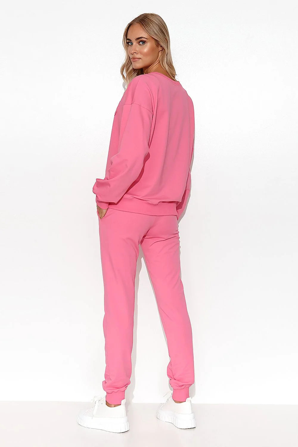 Ensemble Makadamia pour femme sweat-shirt et pantalon jogger couleur rose pêche matière douce style sportif décontracté