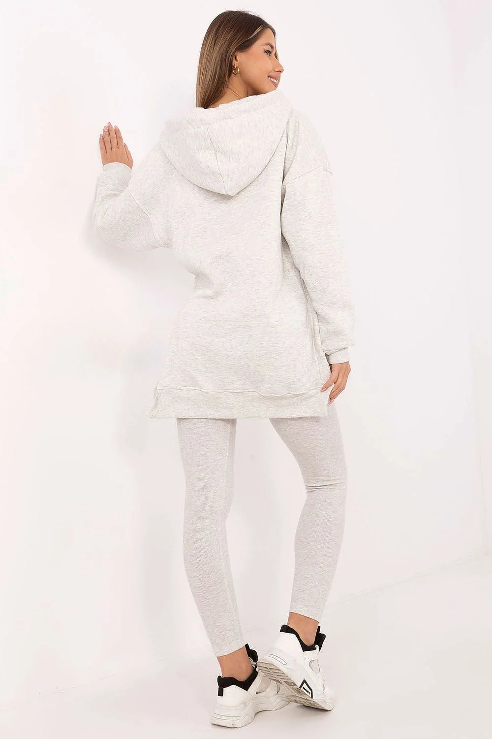 Ensemble mode femme sweat capuche legging gris clair coton polyester confort style décontracté sportswear