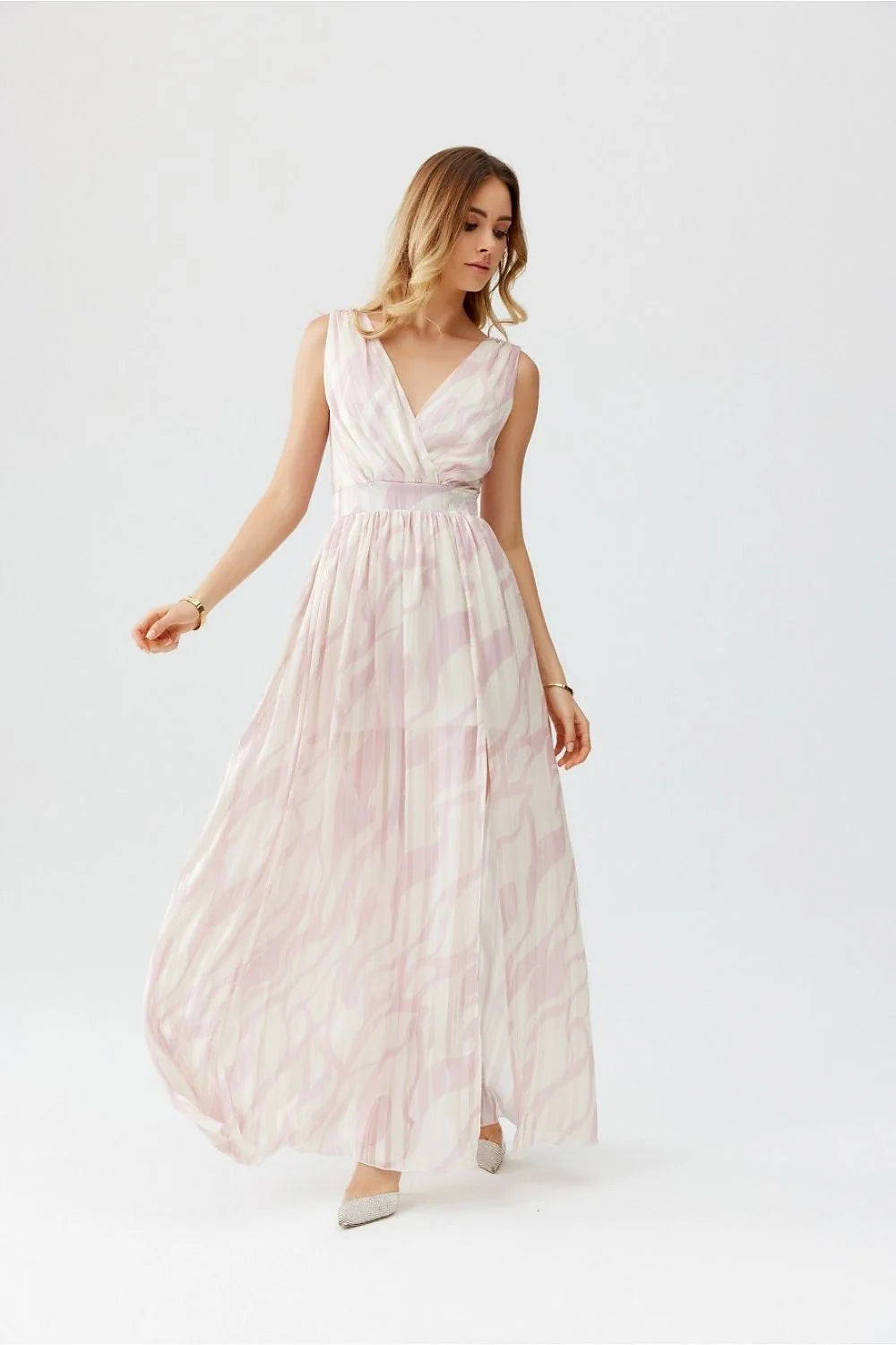 Robe de jour élégante longue sans manches décolleté dos nu couleur pastel robe été femme style fluide