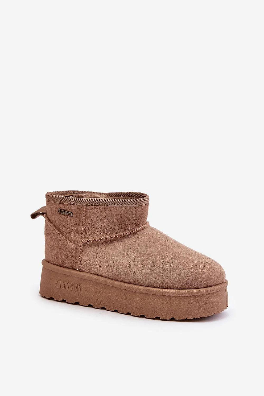 Bottes de neige pour femmes modernes design minimaliste couleur taupe matériau suédé écologique doublure fourrure semelle épaisse Chelsea sans lacets hiver 2023