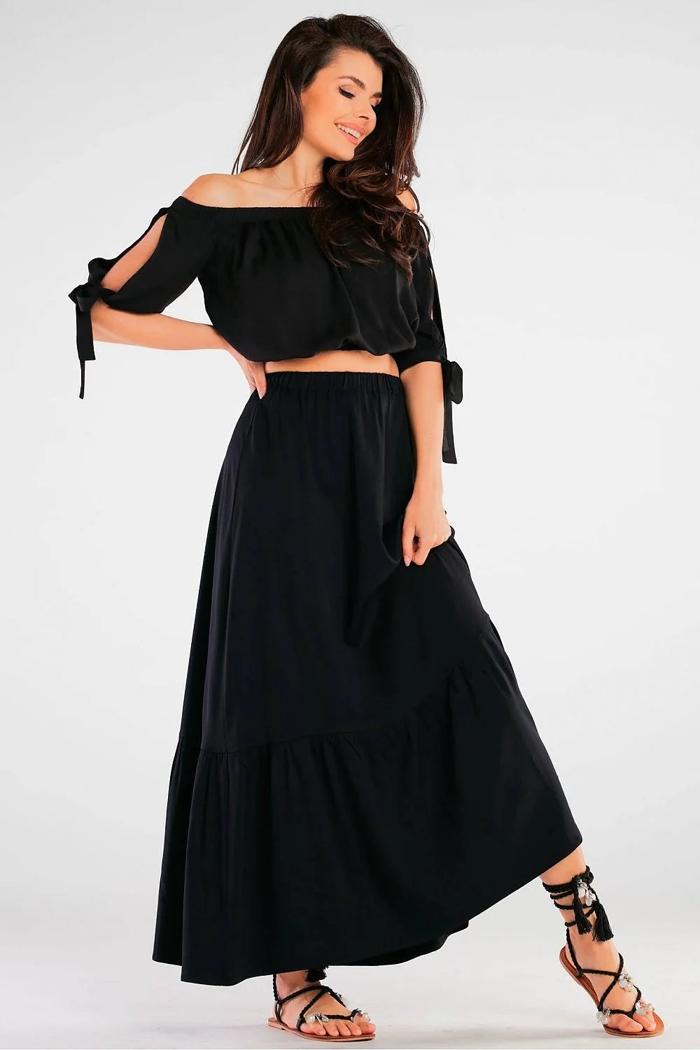 Robe longue élégante rouge viscosé femmes volants manches courtes taille élastiquée dos nu style été
