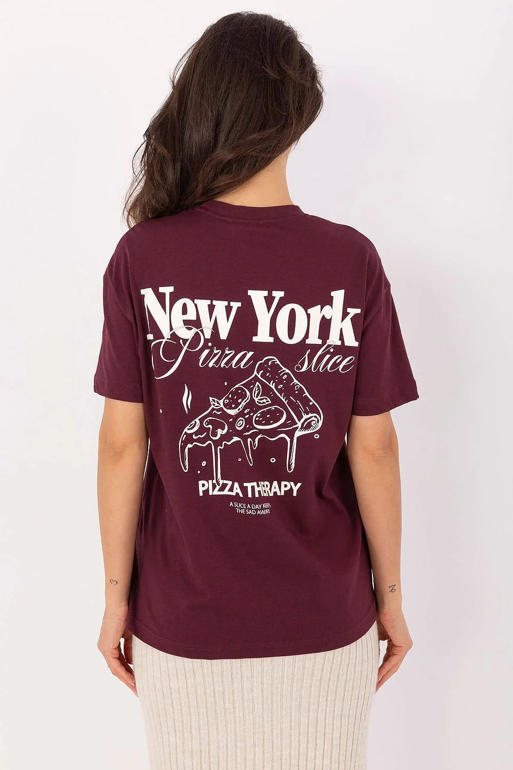 tshirt femme cropped bordeaux coton doux respirant manches courtes encolure ronde oversize raccourci noué frontal logo poitrine imprimé dos streetwear