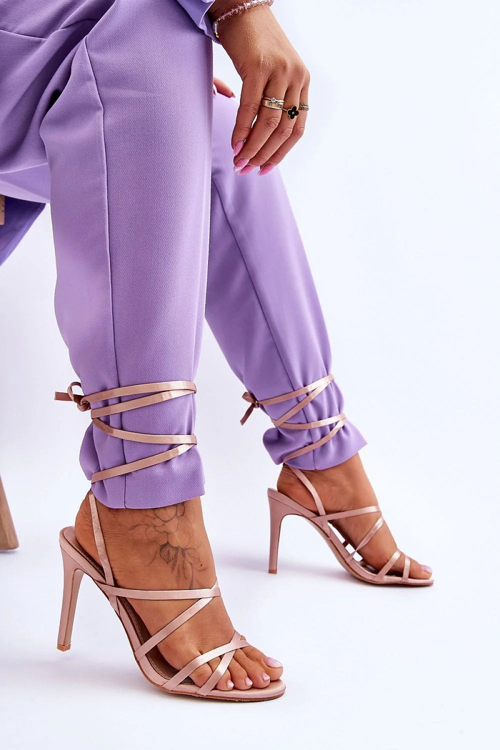 Sandales à lacets Step in style design minimaliste talon aiguille couleur nude femme sandales ouvertes bride cheville