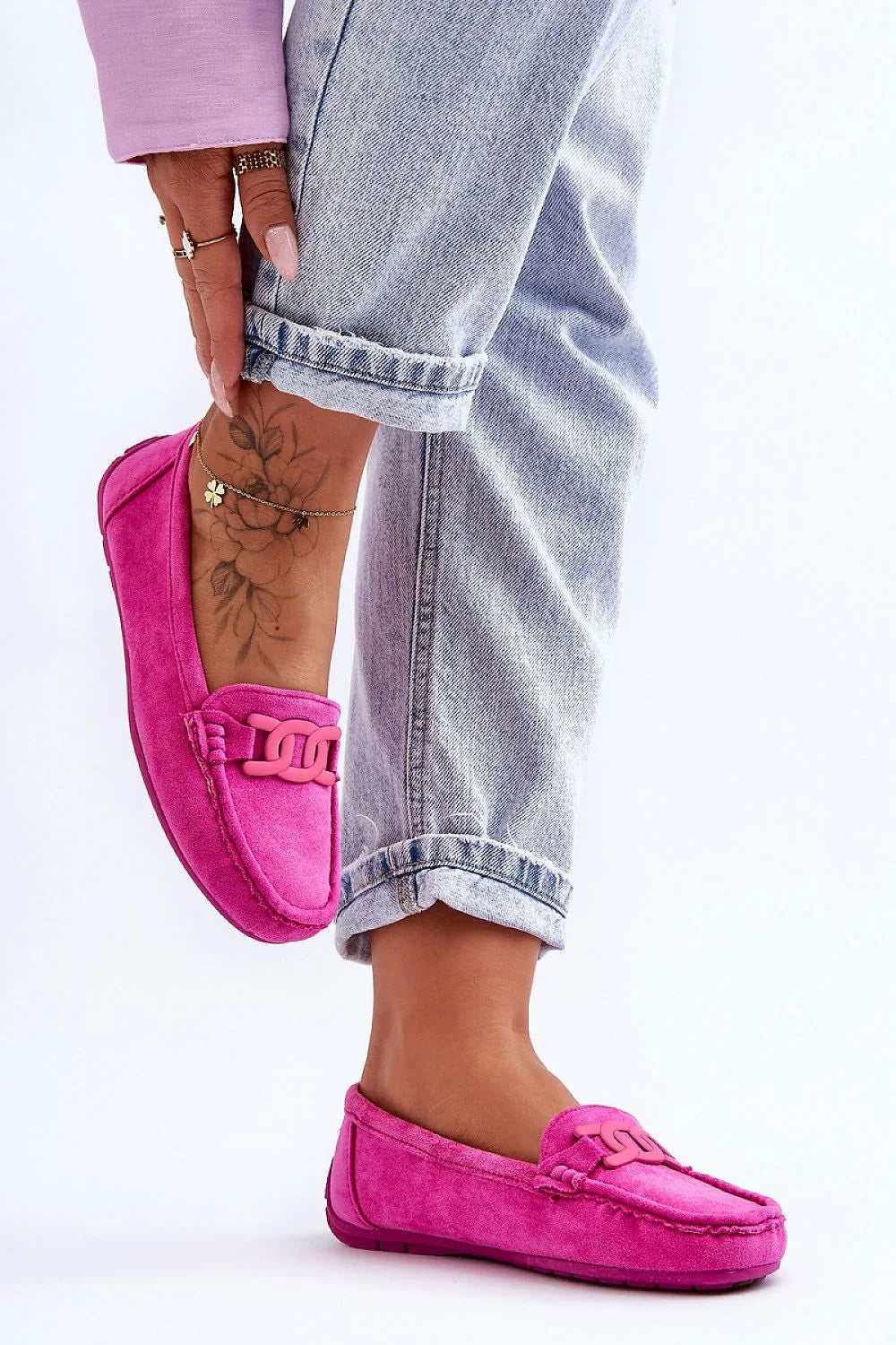 Mocassins femmes style audacieux rose vif suédé écologique semelle antidérapante confortable design moderne sans lacets