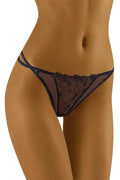 Bas de lingerie féminin élégant tanga maille transparente broderie florale noire taille basse élasthanne polyamide Wolbar