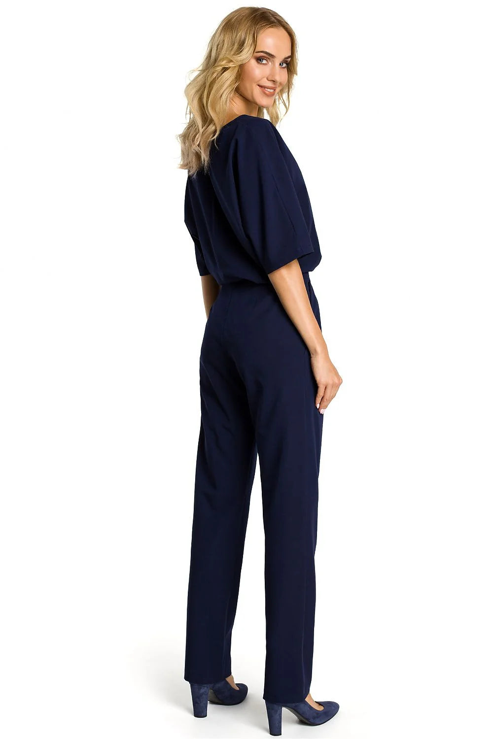 Combinaison bleu royal polyester moderne élégante manches courtes coupe droite poches latérales confort chic