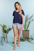 ensemble pyjama femme viscose élégant coupe loose chemise manches courtes col rond broderie florale short gris clair taille élastique