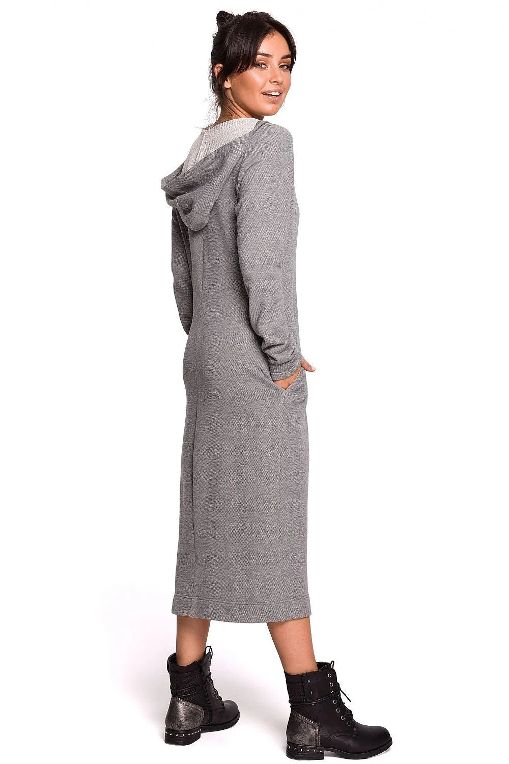 Robe longue maille coton ample élégante et confortable avec fente moderne pour femme décontractée