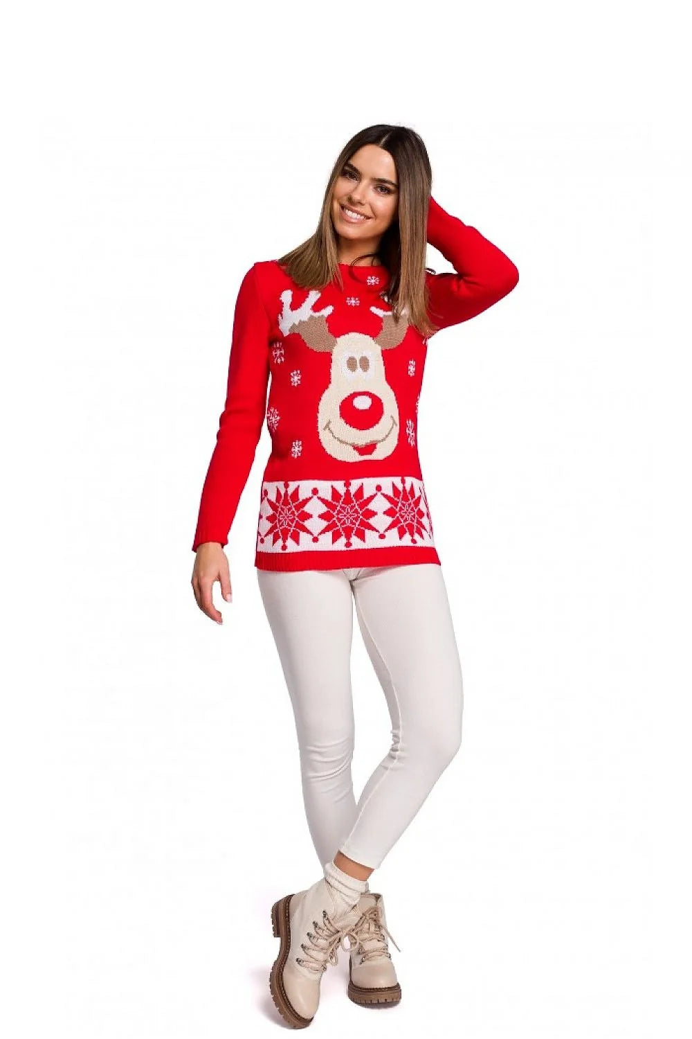 Pull de Noël tricoté acrylique festif amusant motifs rennes flocons neige parfait pour hiver