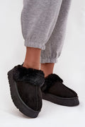 chaussons mules femme suédine écologique noir plateforme 4cm doublure fourrure chaude talon ouvert élastique slipon antidérapant semelle crantée confortable légère