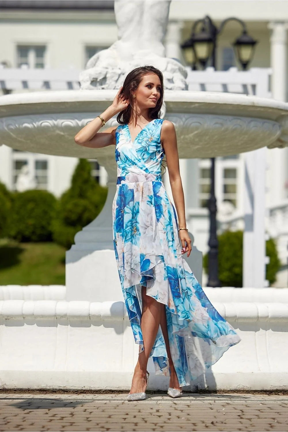 Robe de cocktail Roco Fashion été 2023 floral asymétrique manches courtes décolleté V croisé taille ajustable femmes robes élégantes