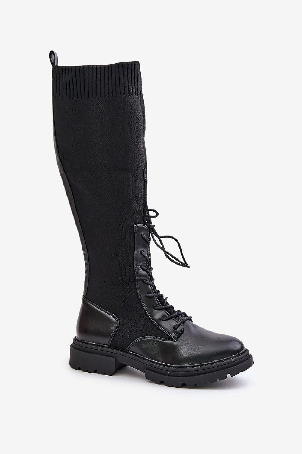 Bottes hautes pour femmes en cuir écologique et textile, style militaire, noires, confortables, occasion quotidienne et soirée