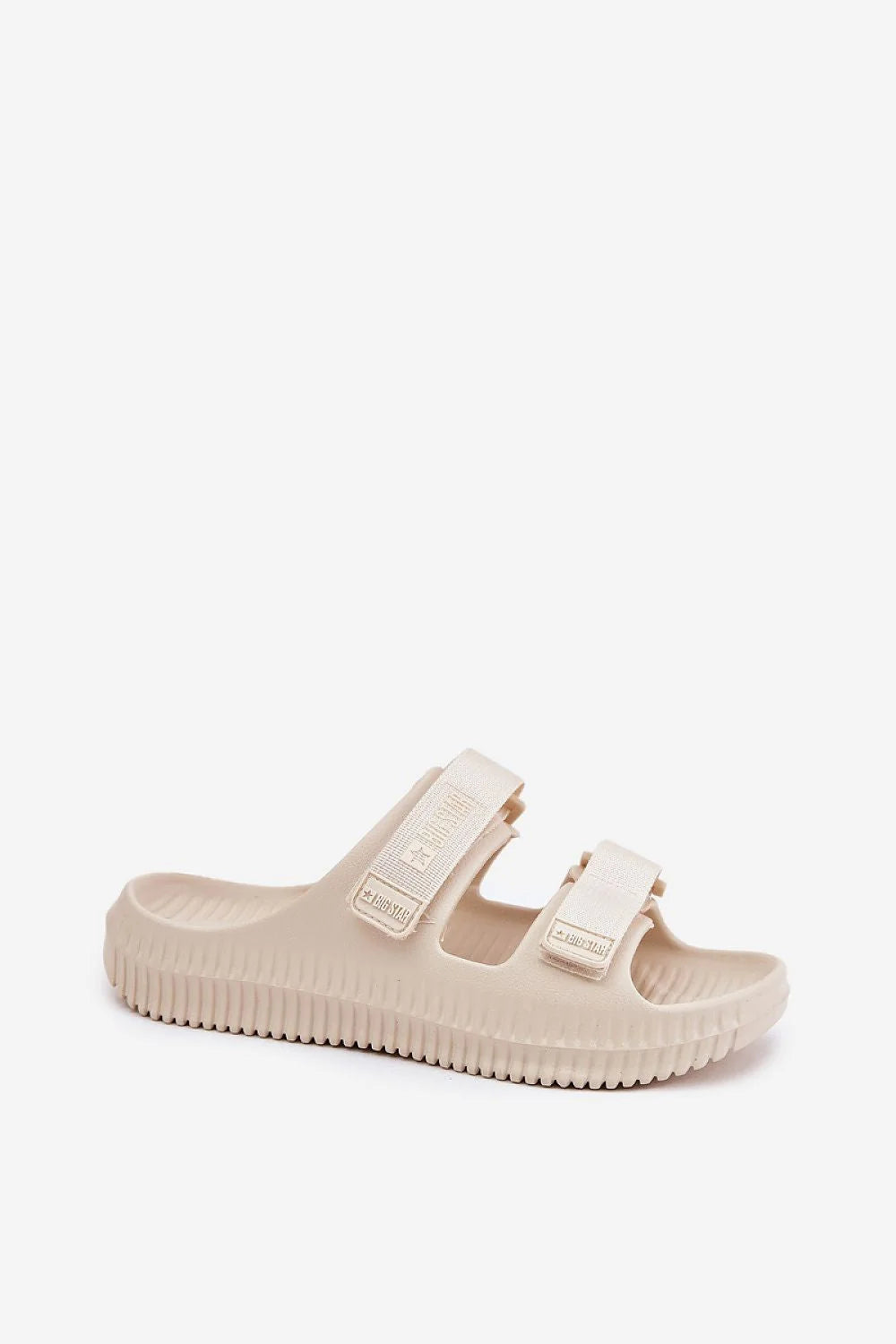 Sandales féminines contemporaines style sportif décontracté Big Star deux velcros beige clair semelle surélevée plateforme 3 cm