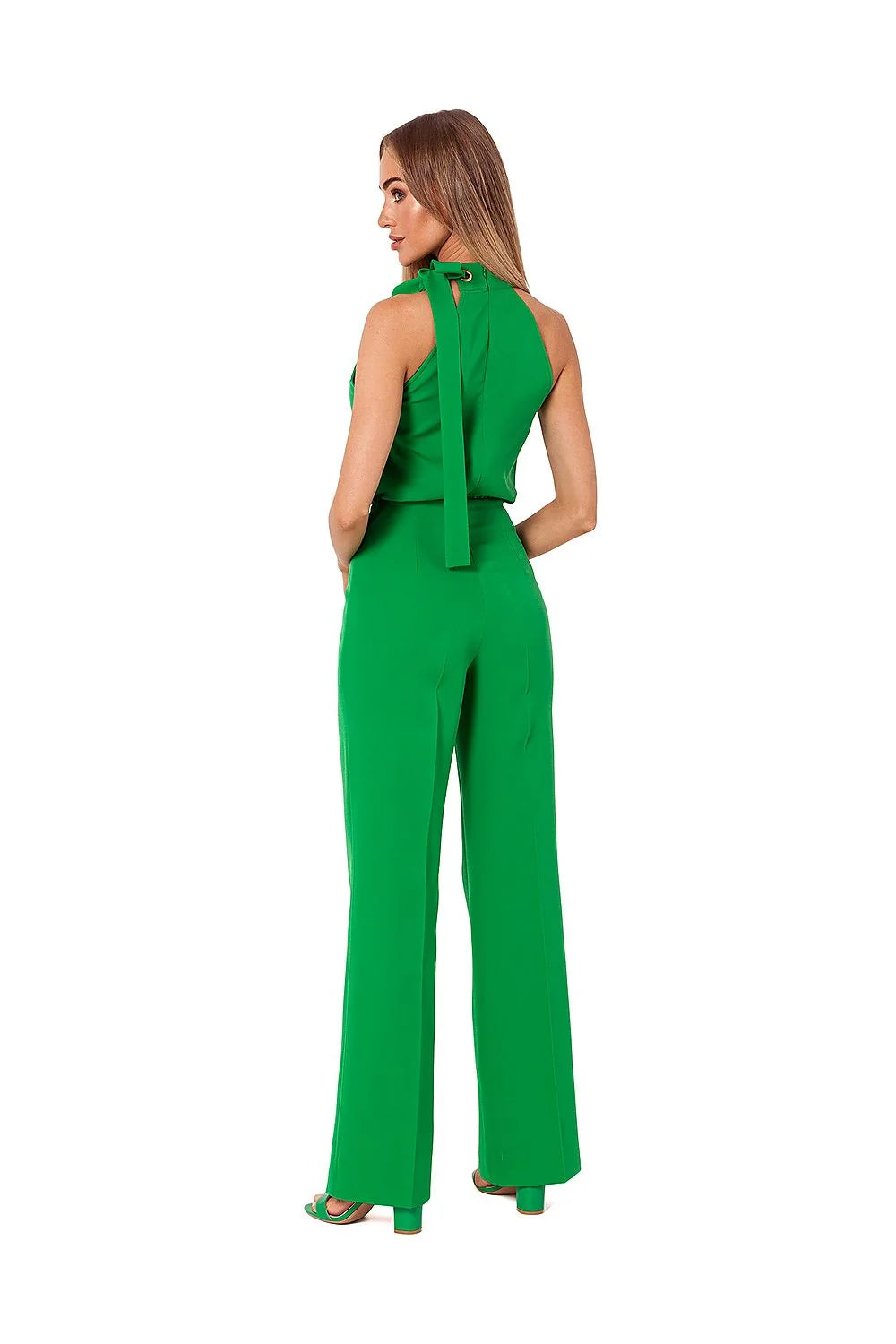 Combinaison Moe femme élégante verte sans manches col montant élastique taille ajustable polyester élasthanne