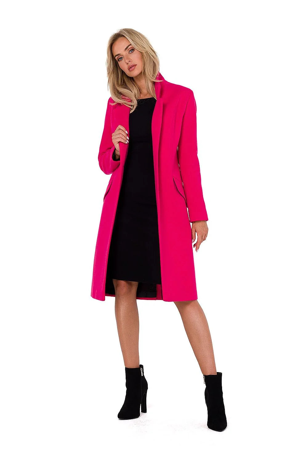 Manteau pour femmes élégant longue flanelle rose vif col matelassé polyester 100% Pologne taille ajustable