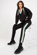 ensemble femme survêtement sweatshirt capuche oversize pantalon slim molleton coton élasthanne noir vert blanc bandes latérales cordons colV étiquette streetwear