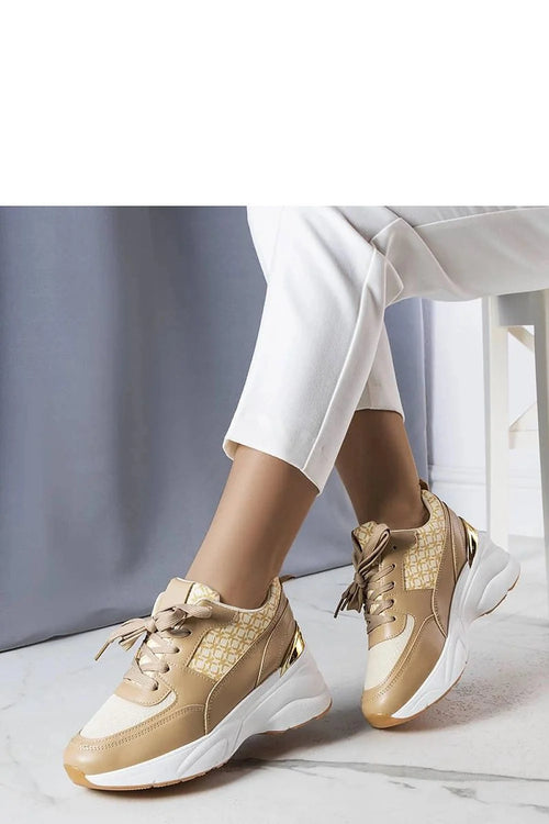 Baskets Solea femmes design moderne beige blanc doré lacets souples amorti confortable occasion décontractée