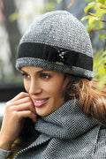 Bonnet et Écharpe Kamea en Alpaga et Viscose, Motif Chevron Noir et Blanc, Finitions Élégantes pour Hiver