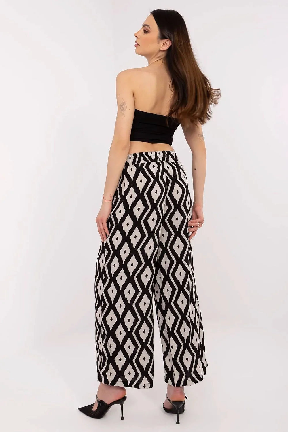 Pantalon femme Sublevel en viscose aérée, style décontracté, taille haute ajustable, motif géométrique, idéal pour look moderne